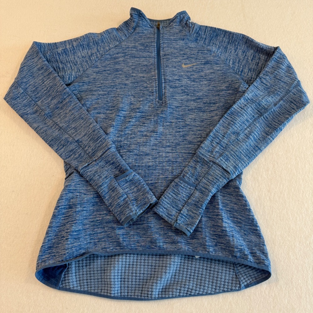 Nike Dri-FIT Half Zip Pullover Women XS Blue Heathered Waffle Knit Running Top
